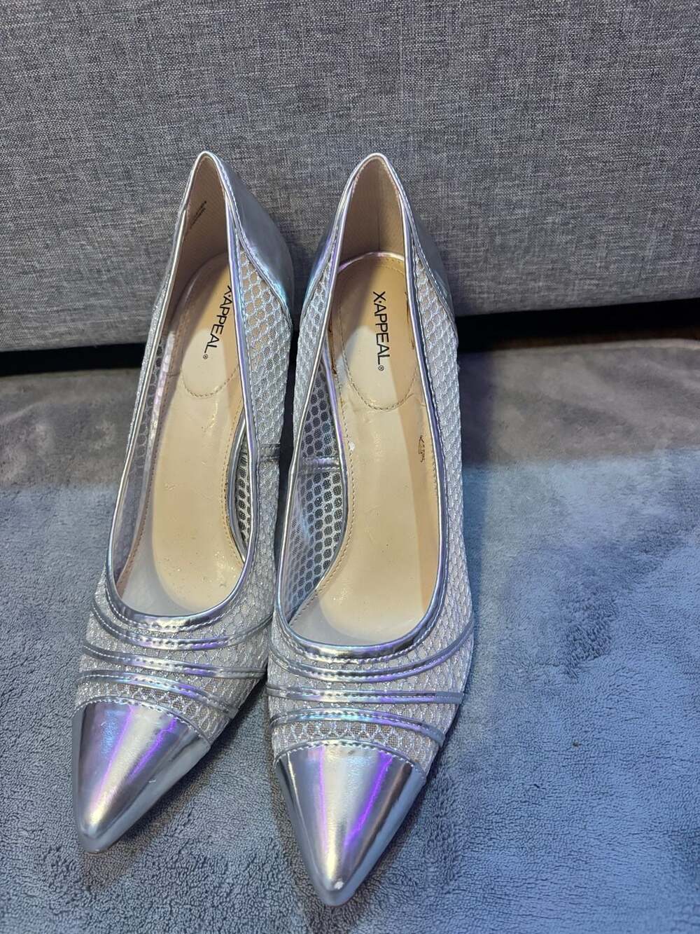 X.APPEAL Women's Silver Metallic Pointed Toe Mesh Heels 7.5